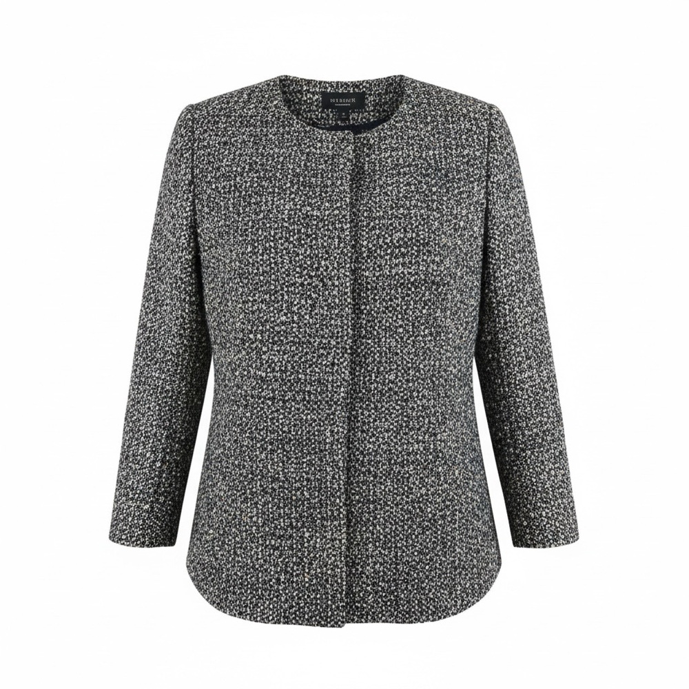 Talbots Woman Petites Tweed Boucle Jacket Snap Button Navy Blue Tan Size 14WP